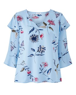 Blue Floral Ruffle Sleeve Top