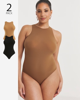 MAGISCULPT Light Control 2 Pack Smoothing Racer Bodysuits Black/Coffee