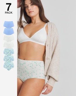 Pretty Secrets 7 Pack Cotton Full Fit Brief Knickers Aqua Floral