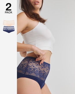 Pretty Secrets Lottie 2 Pack Lace Full Brief Knickers - Navy/Blush