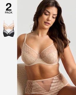 Pretty Secrets 2 Pack Hannah Spot Everyday Full Cup Wired Bras Black/Almond