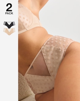 Pretty Secrets 2 Pack Hannah Spot Everyday Full Brief Knickers Black/Almond
