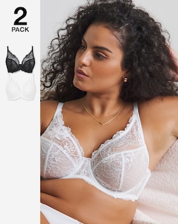 Pretty Secrets (2 Pack) New Ella Wired Full Cup Bras (C-J) Black/White