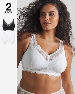 Pretty Secrets (2 Pack) New Ella Non Wired Full Cup Bras (B-G) Black/White
