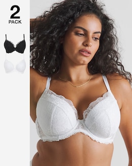 Pretty Secrets (2 Pack) New Ella Wired Padded Plunge Bras (B-G) Black/White