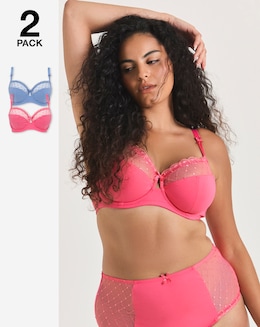 Pretty Secrets (2 Pack) Rachel Embroidery Wired Balcony Bras (B-G) Pink/Blue