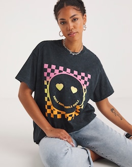 Acid Wash Checkerboard Ombre Face Tee