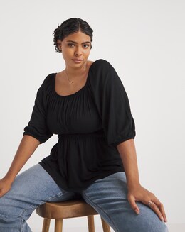 Black Square Neck Peplum Top