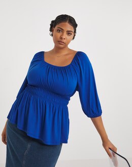 Cobalt Square Neck Peplum Top