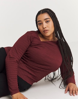 Burgundy Asymmetric Ruched Top