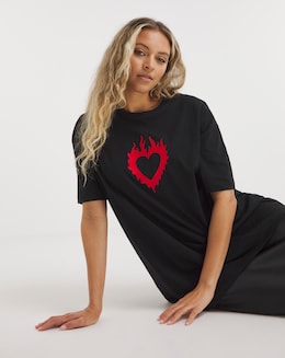 Embroidered Flame Heart Oversized Tee