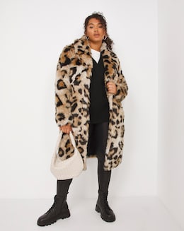 Leopard Longline Faux Fur Coat