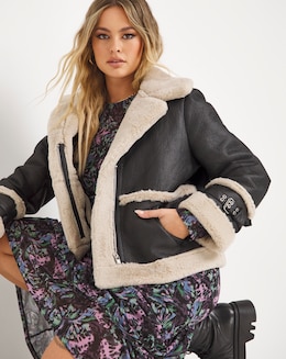 Black Faux Fur Aviator Jacket