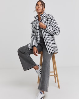 Houndstooth Mid Duvet Puffer Coat
