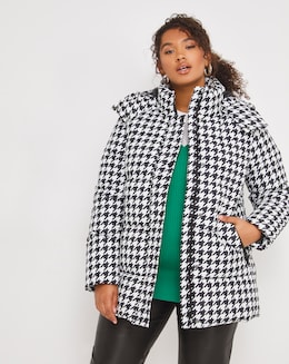 Houndstooth Mid Duvet Puffer Coat