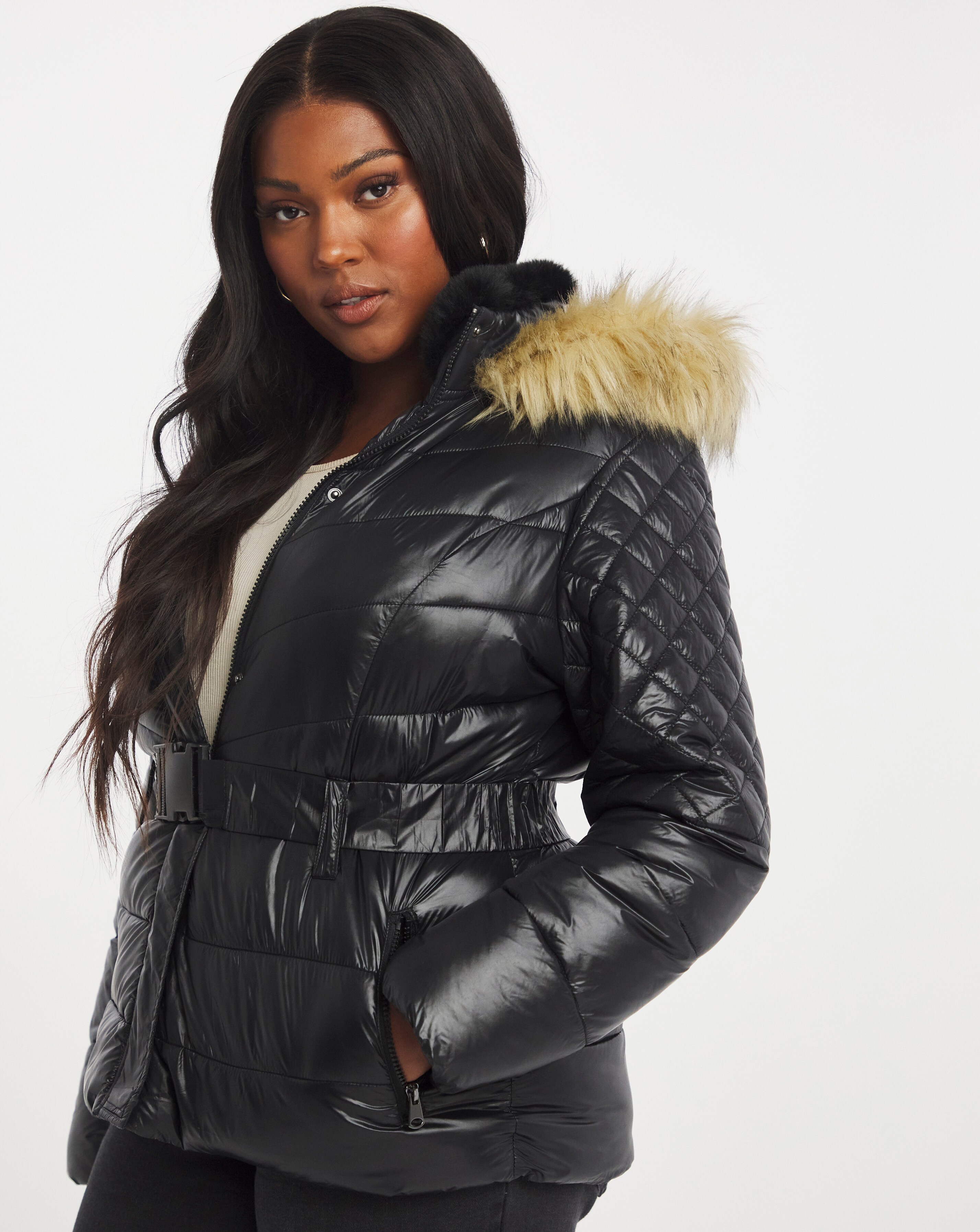 wet look womens puffer jacket