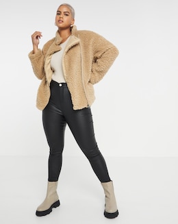 Tan Faux Fur Teddy Biker Jacket