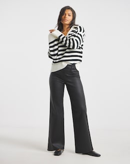 Black Coated Wide Leg Jeggings