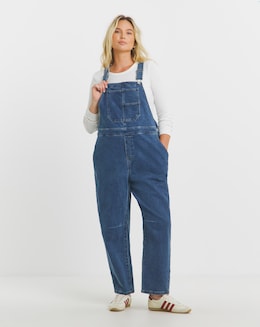 Mid Wash Barrel Leg Dungaree