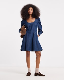 Mid Blue Long Sleeve Mini Dress - Image