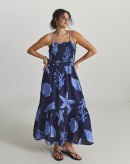 Shirred Midi Beach Dress - Image