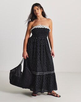 Spot Print Maxi Bandeau Beach Dress - Image
