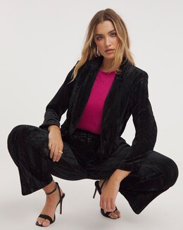 Black Pleated Velour Blazer
