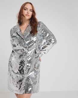 Ellaé Lisqué Shine Bright - Silver Sequins Dress ( Curve ), 3X / Silver