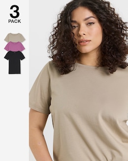 Black, Taupe &amp; Pink 3 Pack Short Sleeve Slash Neck Tops