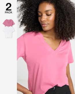 White &amp; Pink 2 Pack V Neck T-Shirts