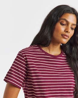 Red &amp; Pink Stripe Slub Crew Neck T-Shirt