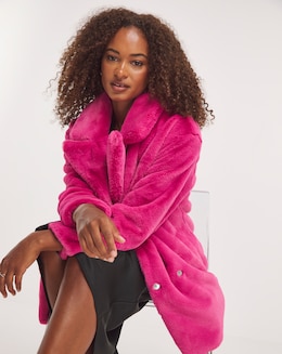 Hot Pink Short Faux Fur Coat