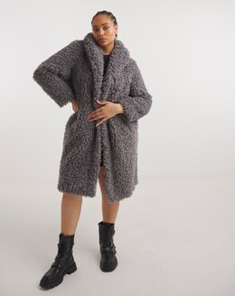 Charcoal Grey Hypertexture Faux Fur Coat