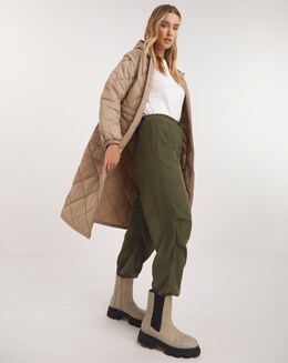 Taupe Adjustable Waist Quilted Coat