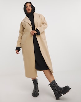 Camel Maxi Patch Pocket Faux Wool Coat