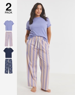 2 Pack Ribbed T Shirt Pyjama Sets