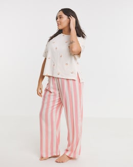 Fruit Embroidery Detail Top And Stripe Print Pyjama Set