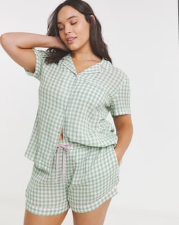 Gingham Soft Cotton Button Through Pyjama Short Set