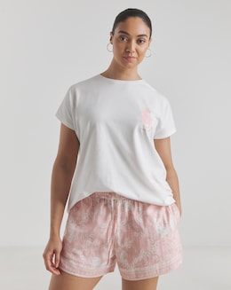 Leopard Detail Cotton Cheesecloth Pyjama Shortie Set