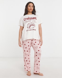Croissant Print Wide Leg Pyjama Set