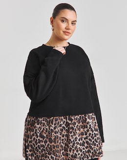 Black &amp; Leopard 2 in 1 Sweat with Woven Shirt