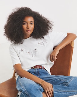 White Crochet Butterfly Boxy T-Shirt