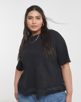 Black Fringe Hem T-Shirt