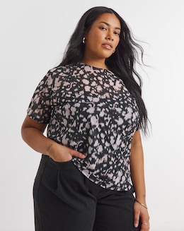 Black Blur Print Mesh Relaxed Fit T-Shirt