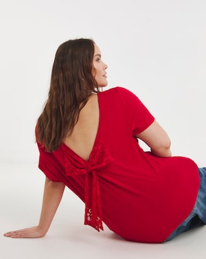 Simply Be Short Sleeve Lace Bow Back Top - Image 1