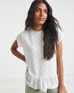 White Broderie Cap Sleeve Peplum Top