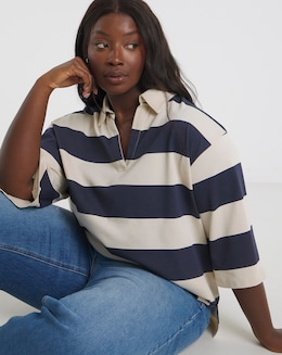 Navy &amp; Ecru Stripe Rugby Top