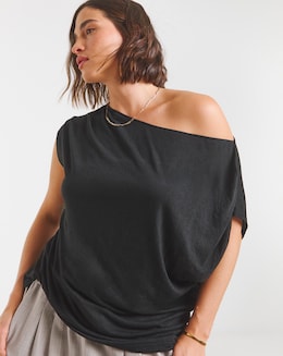 Black Mesh Off The Shoulder Top