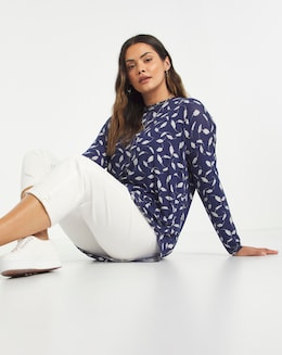 Feather Print Oversized Top
