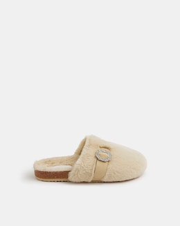 Accessorize Sparkle Buckle Faux Fur Slippers
